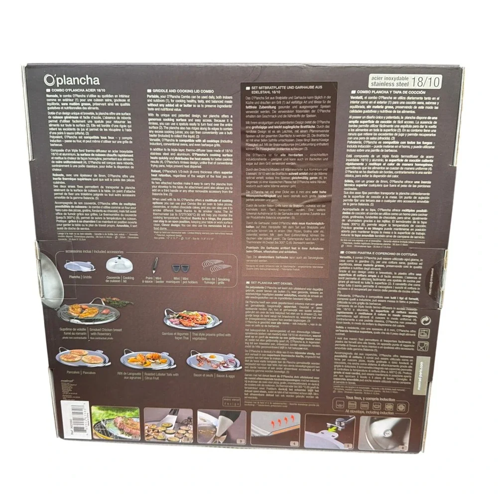 Mastrad Paris O'plancha Stainless Steel Griddle and Cooking Lid Combo‎ Set NEW